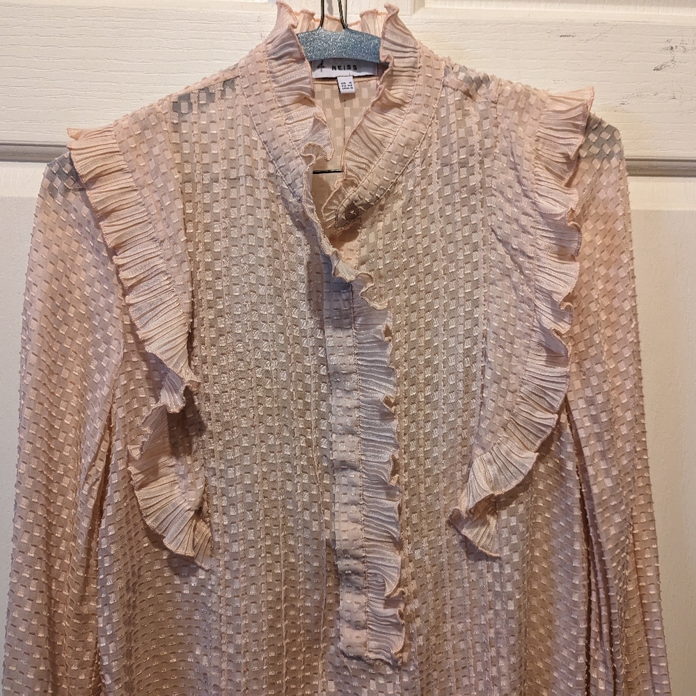 LAST CHANCE 3 for $30 Reiss Taylor Ruffled Pale Pink Blouse Silk Viscose EUC! - Picture 5 of 15